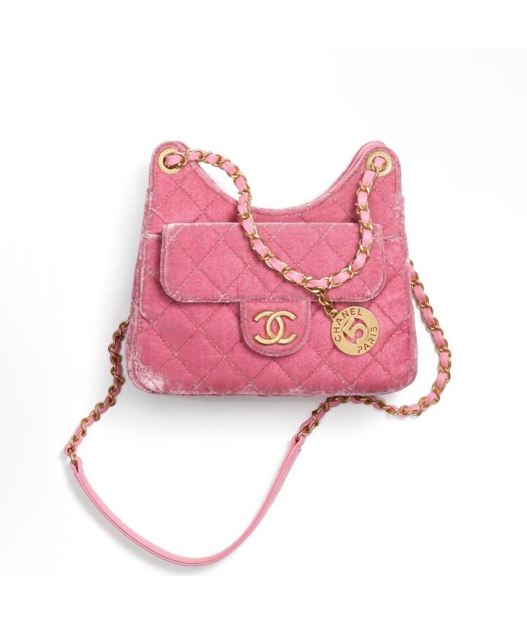 CHANEL Розовая бархатная сумка через плечо, фото 8