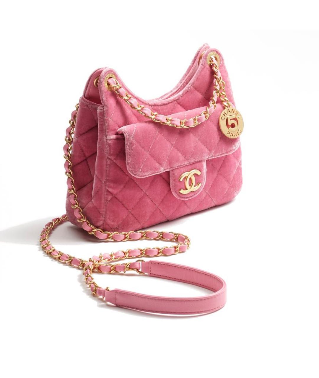 CHANEL Розовая бархатная сумка через плечо, фото 2