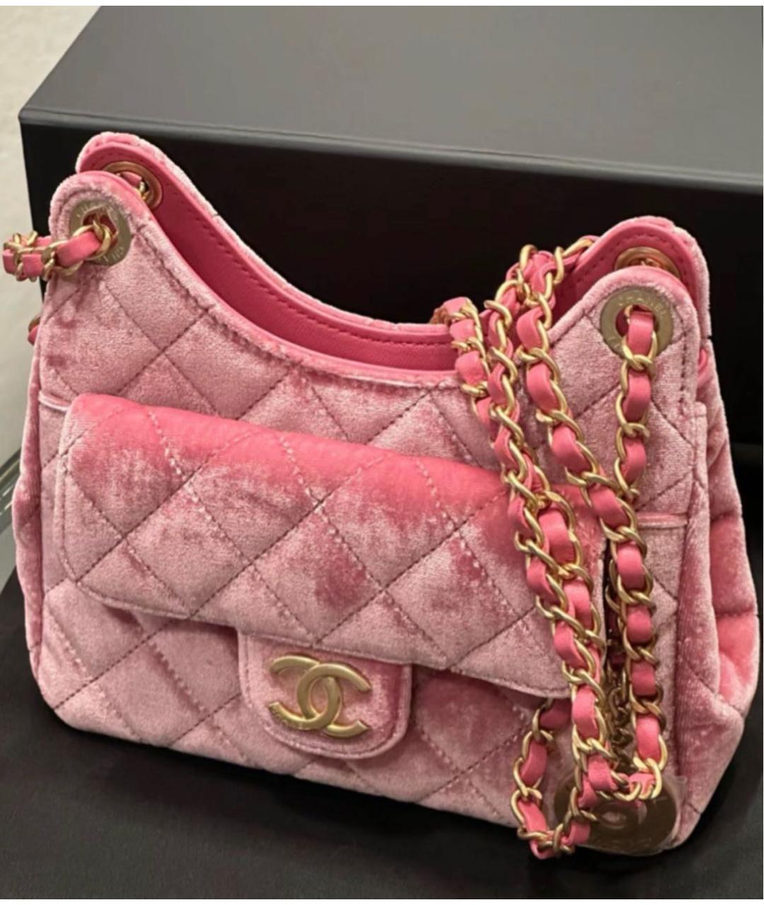 CHANEL Розовая бархатная сумка через плечо, фото 5
