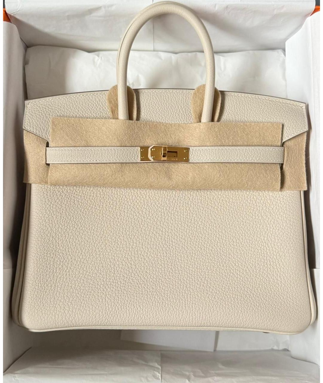HERMES Бежевая кожаная сумка с короткими ручками, фото 3