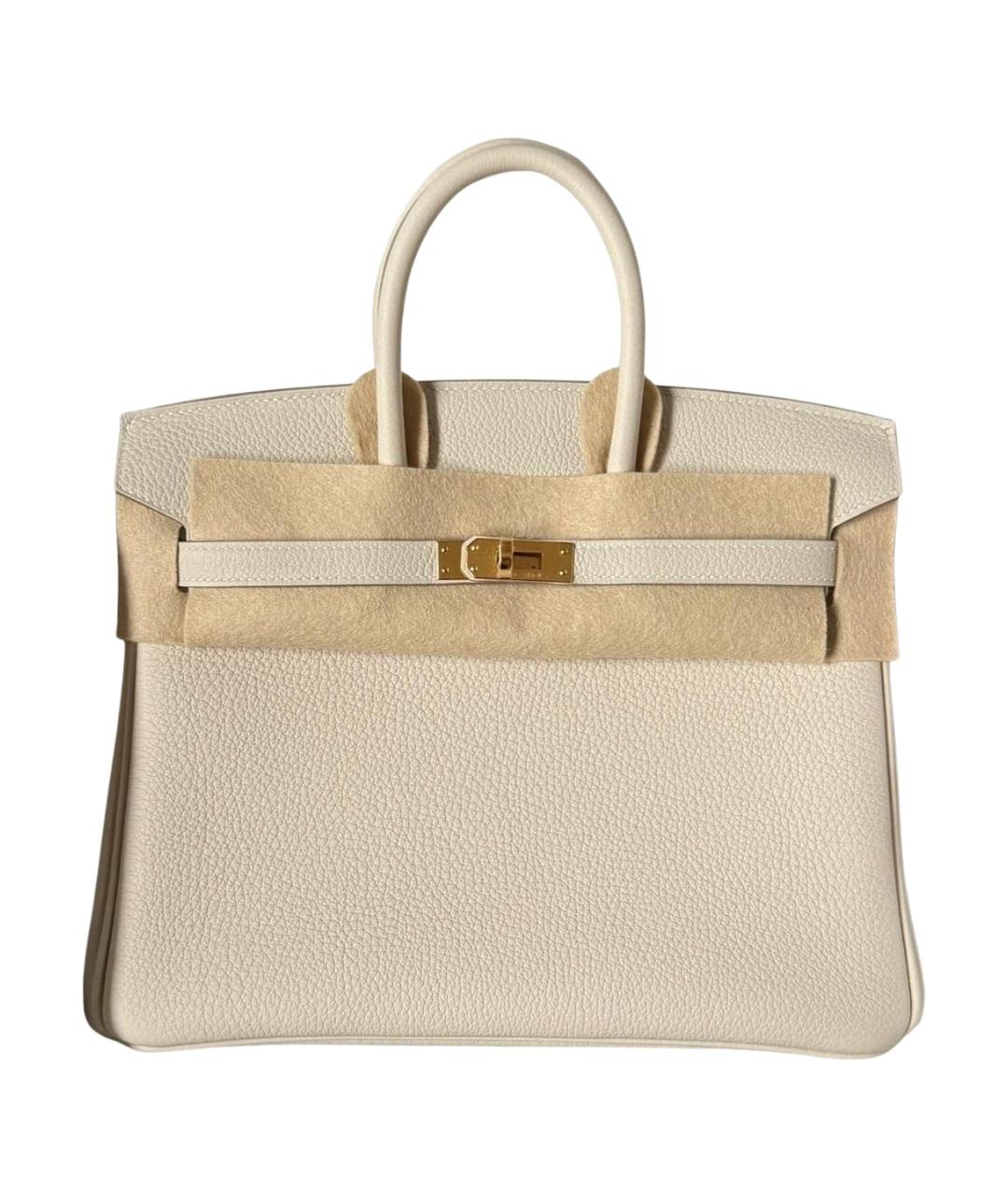 HERMES Бежевая кожаная сумка с короткими ручками, фото 1