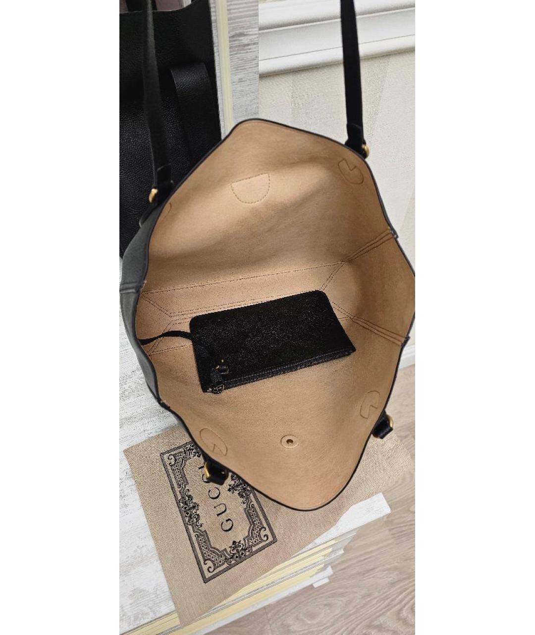 GUCCI Черная кожаная сумка тоут, фото 4