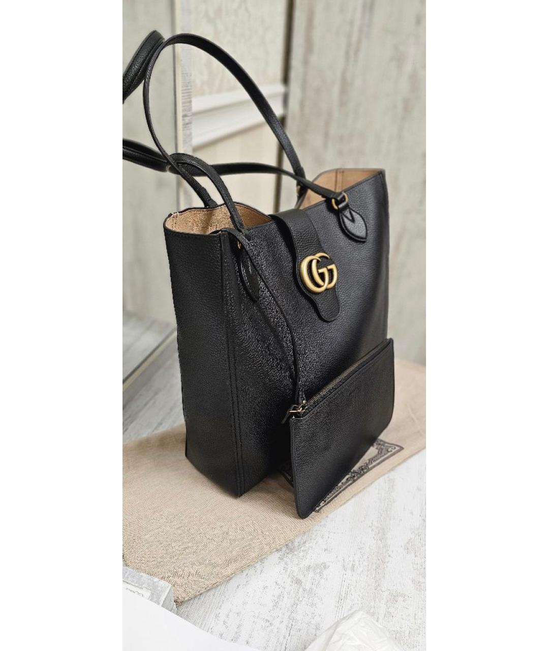 GUCCI Черная кожаная сумка тоут, фото 2