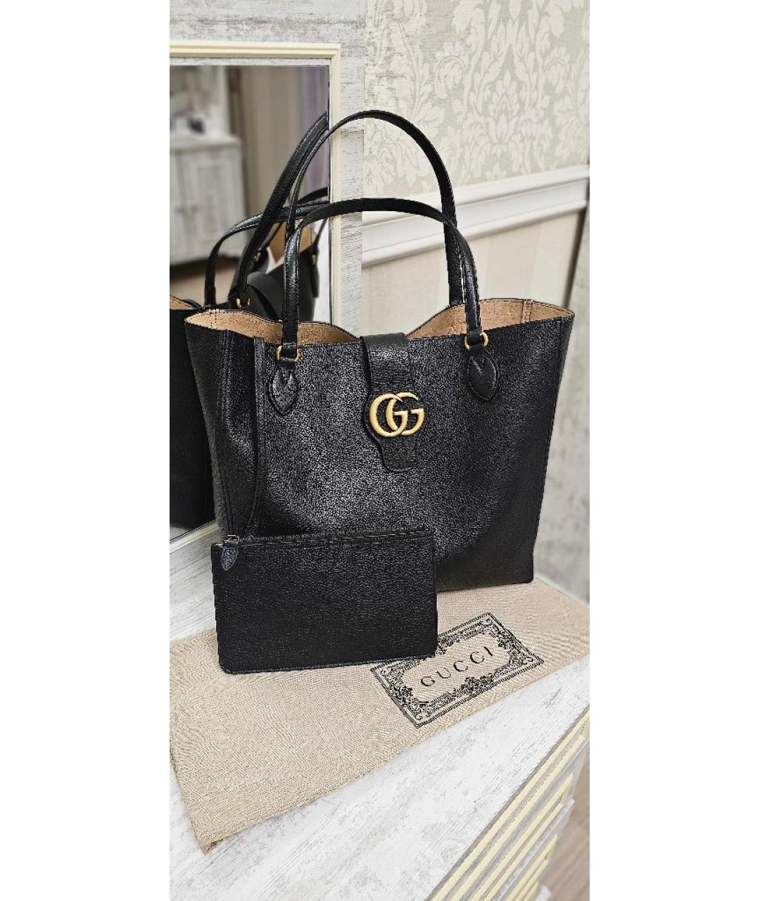 GUCCI Черная кожаная сумка тоут, фото 5