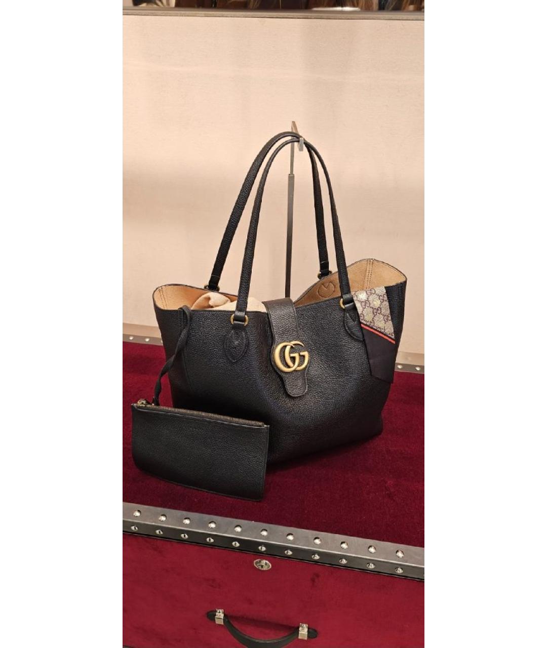 GUCCI Черная кожаная сумка тоут, фото 10