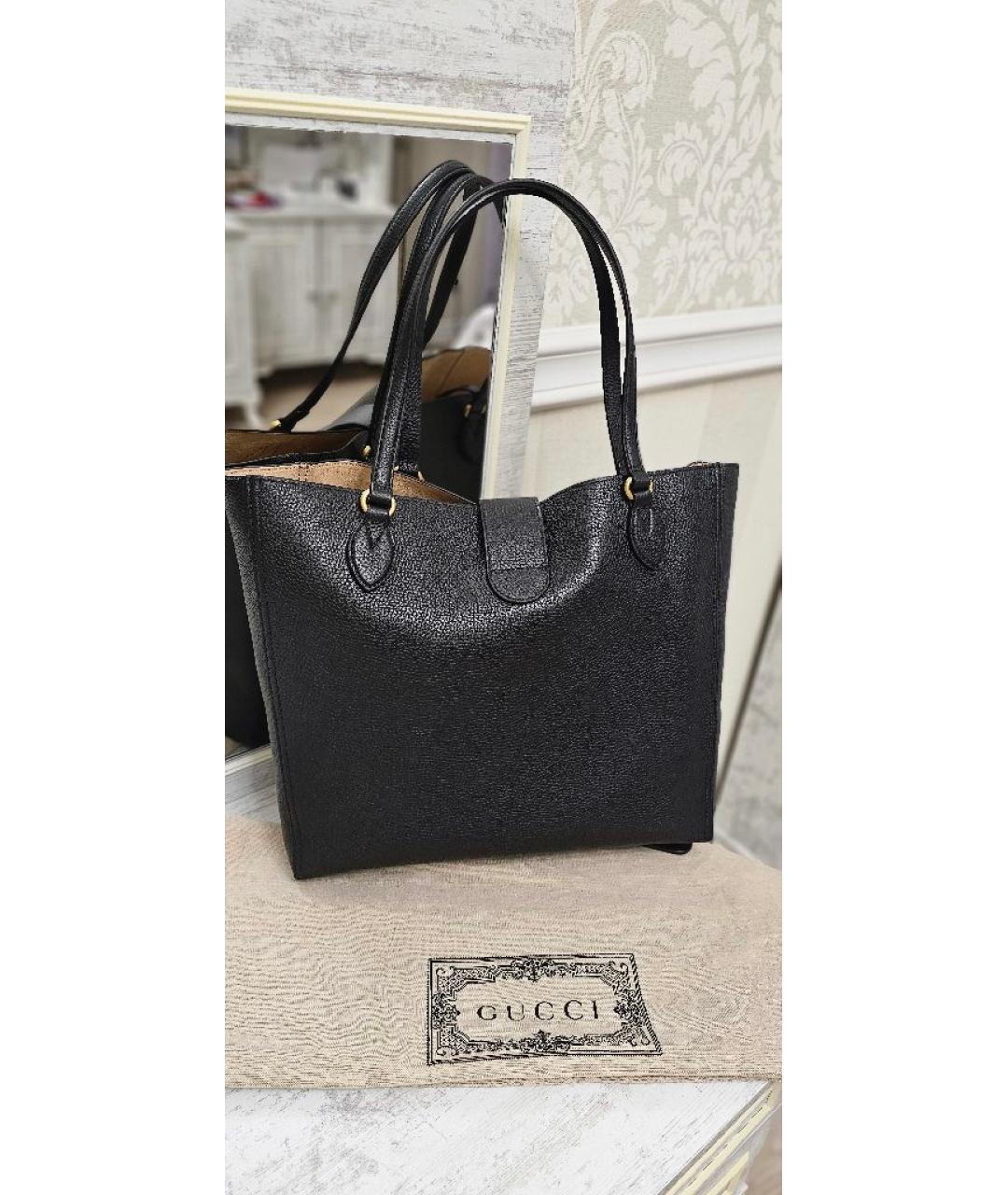 GUCCI Черная кожаная сумка тоут, фото 3