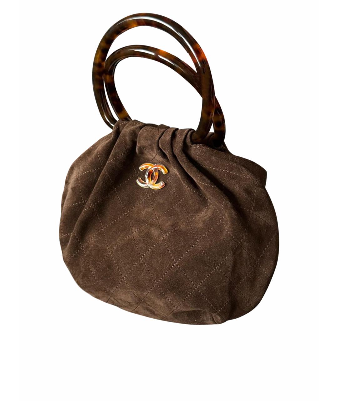 CHANEL Коричневая замшевая сумка с короткими ручками, фото 1