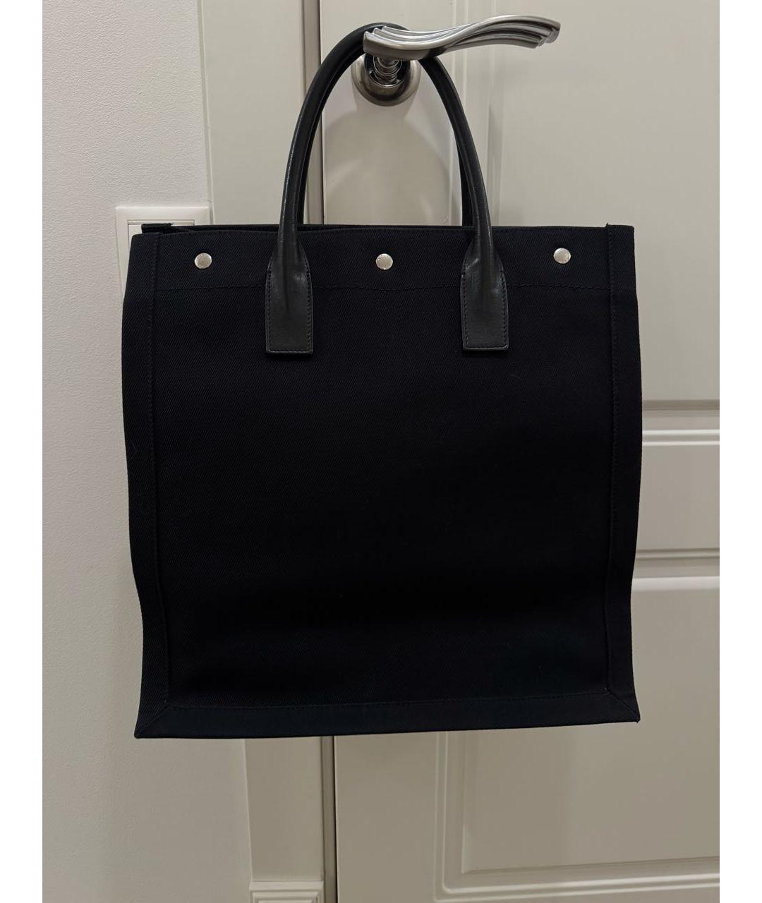 SAINT LAURENT Черная тканевая сумка тоут, фото 2