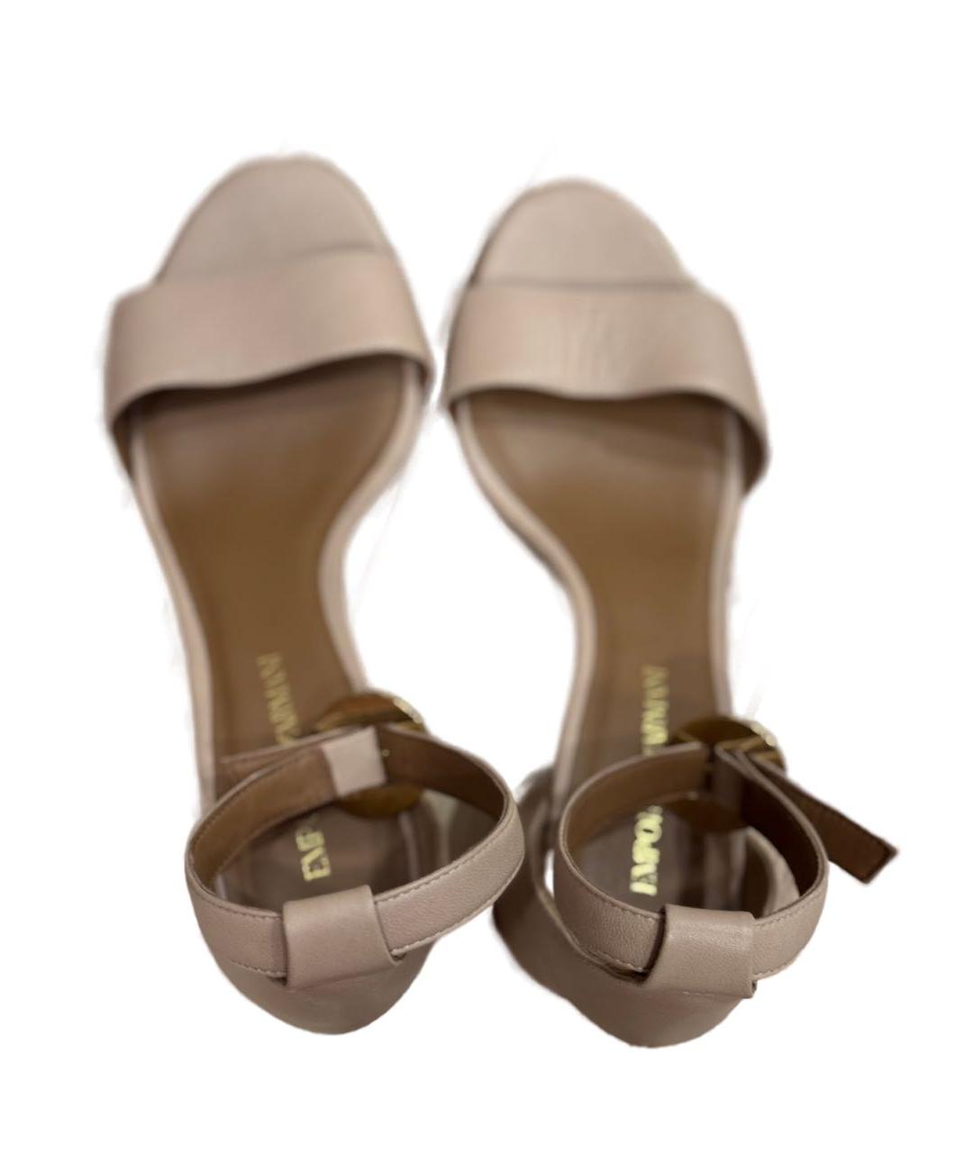 EMPORIO ARMANI Бежевые кожаные босоножки, фото 3