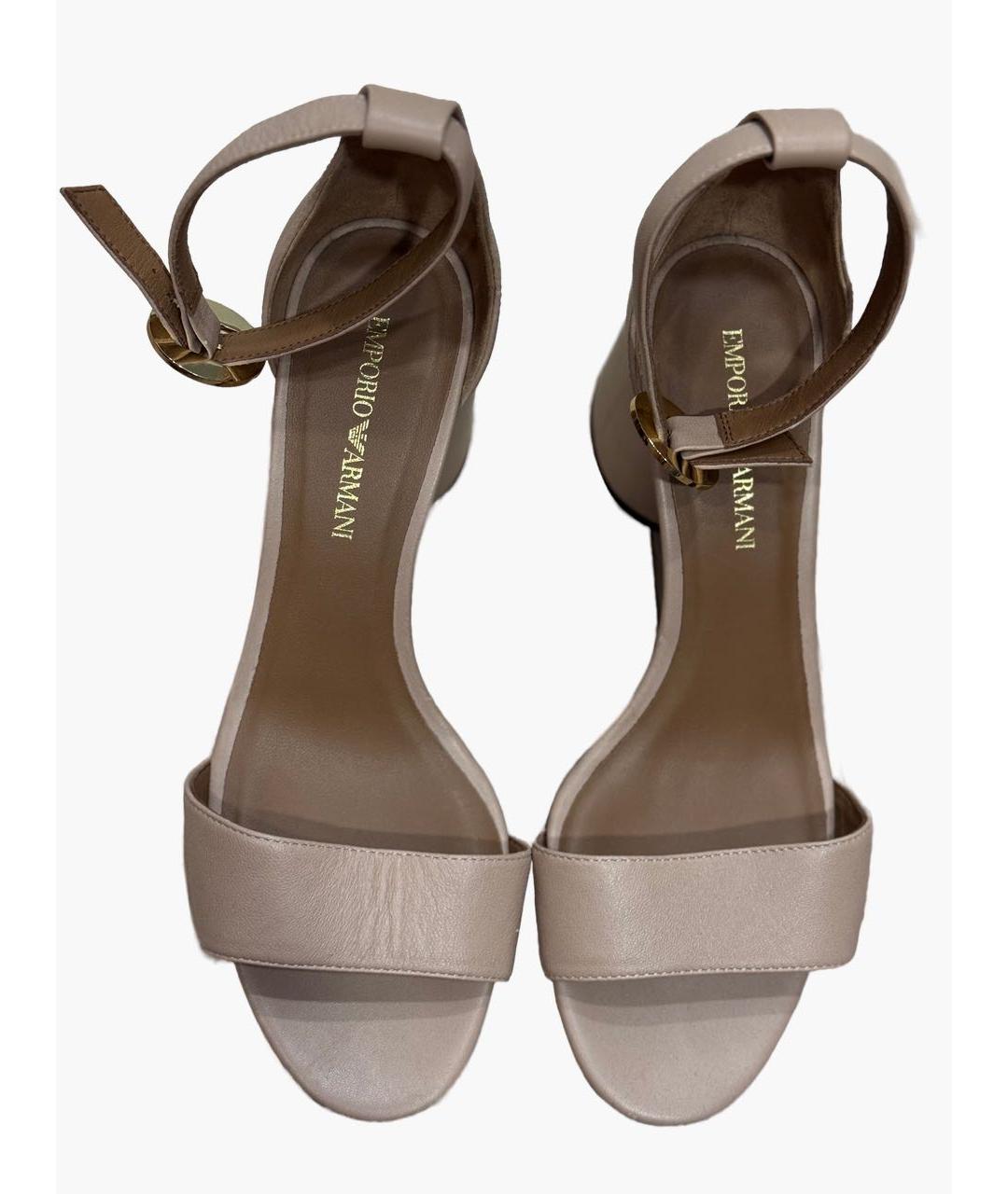 EMPORIO ARMANI Бежевые кожаные босоножки, фото 2