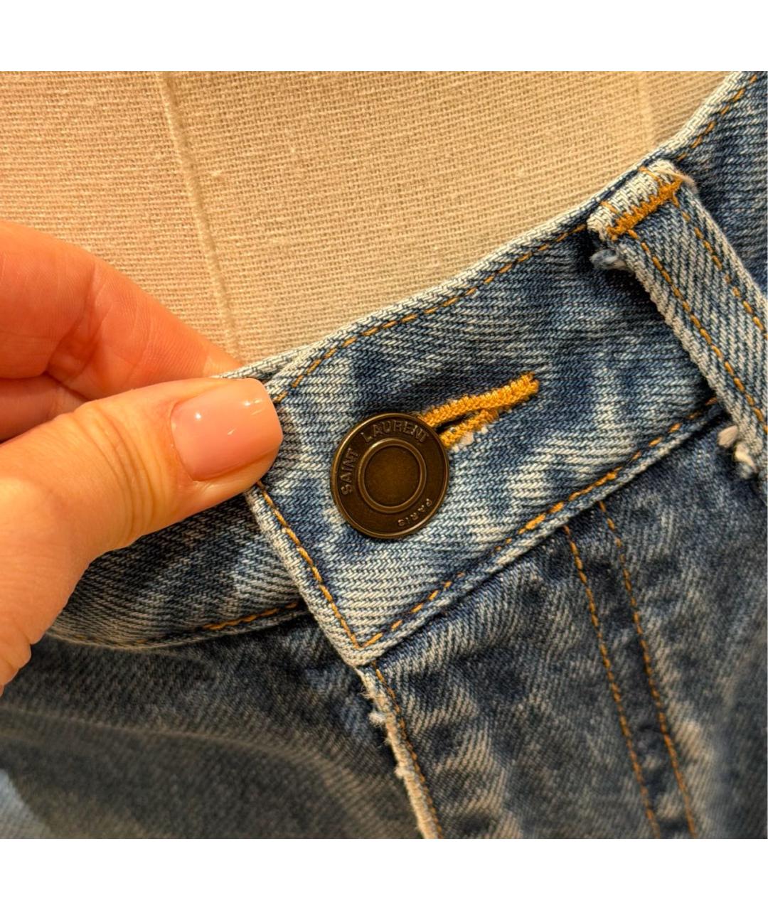 SAINT LAURENT Синие хлопковые прямые джинсы, фото 4