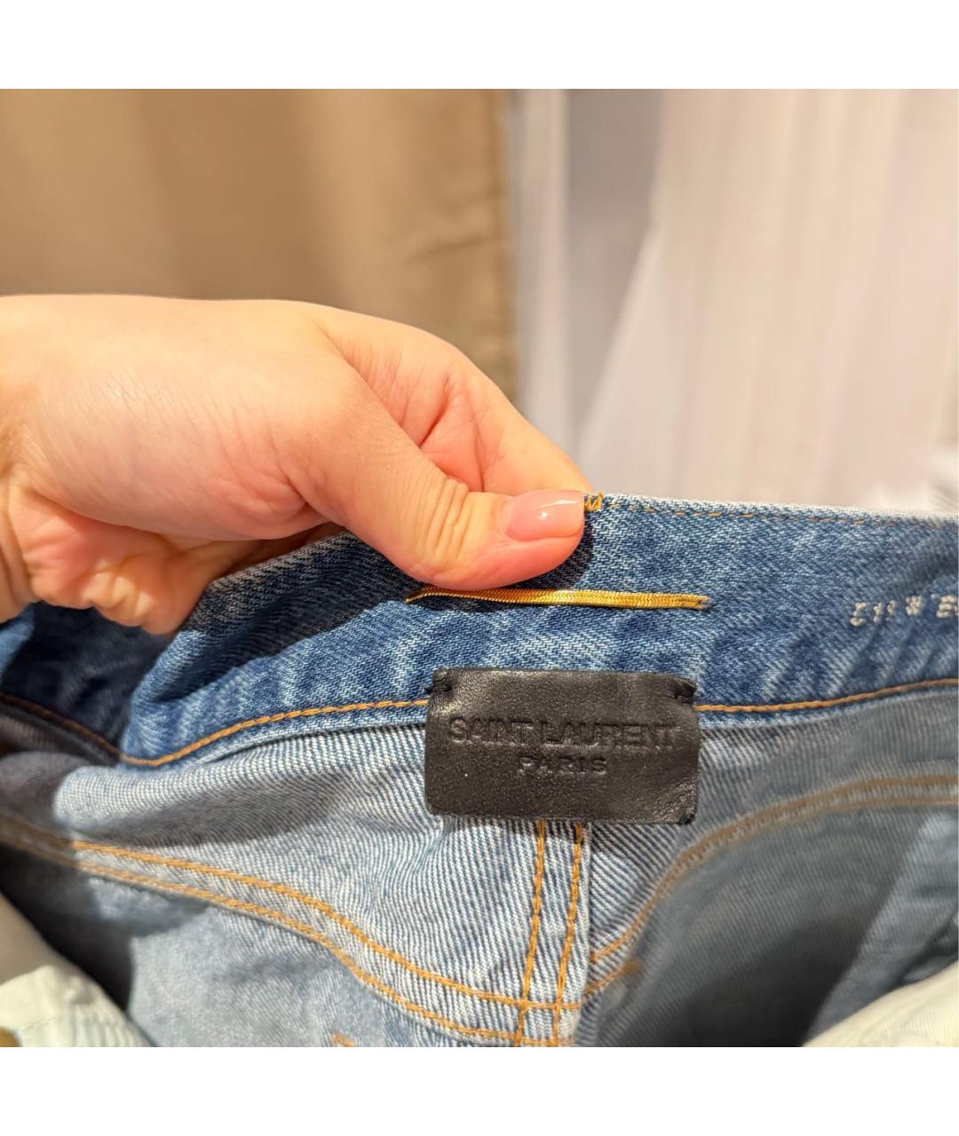 SAINT LAURENT Синие хлопковые прямые джинсы, фото 3