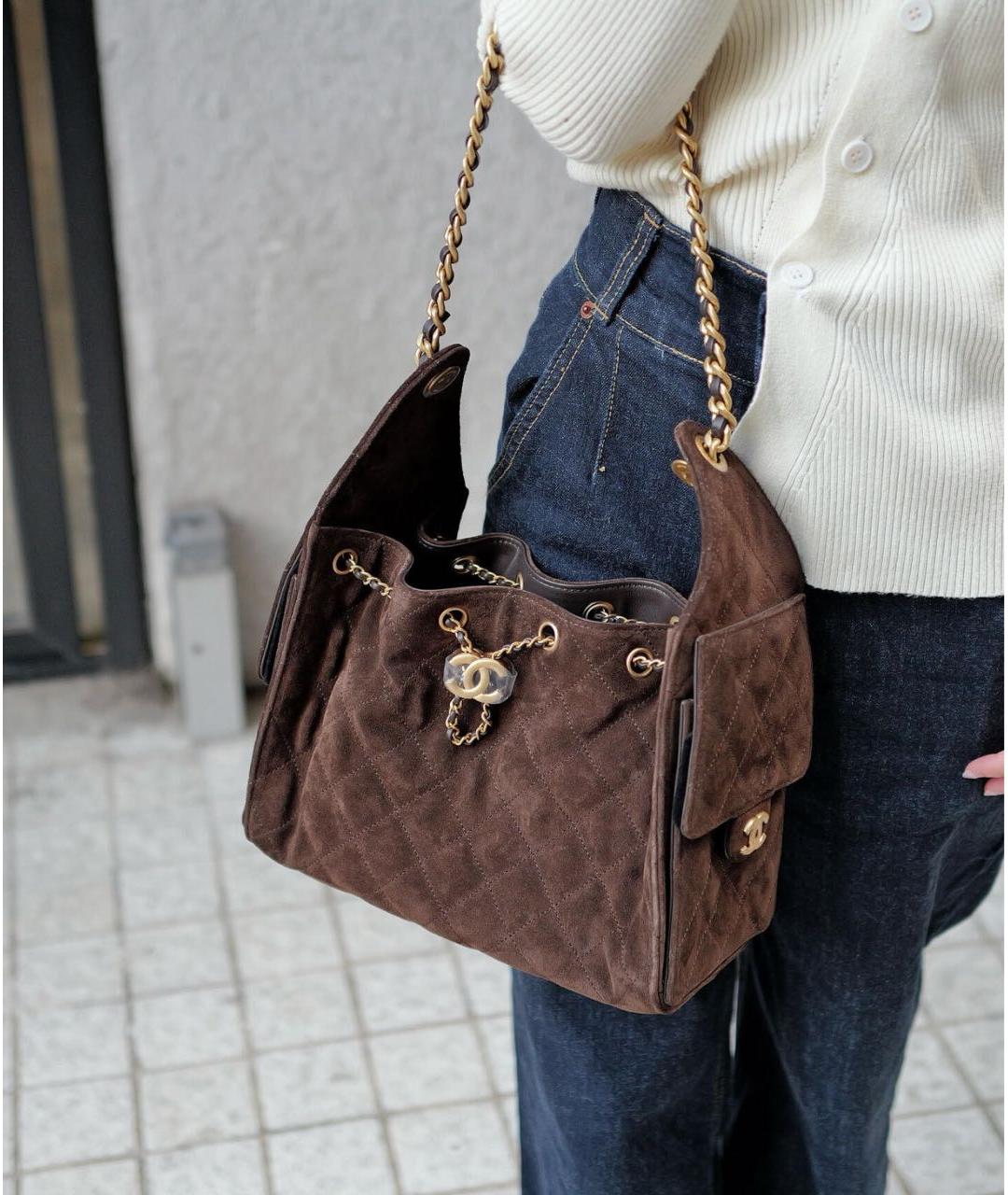 CHANEL Коричневая замшевая сумка тоут, фото 7