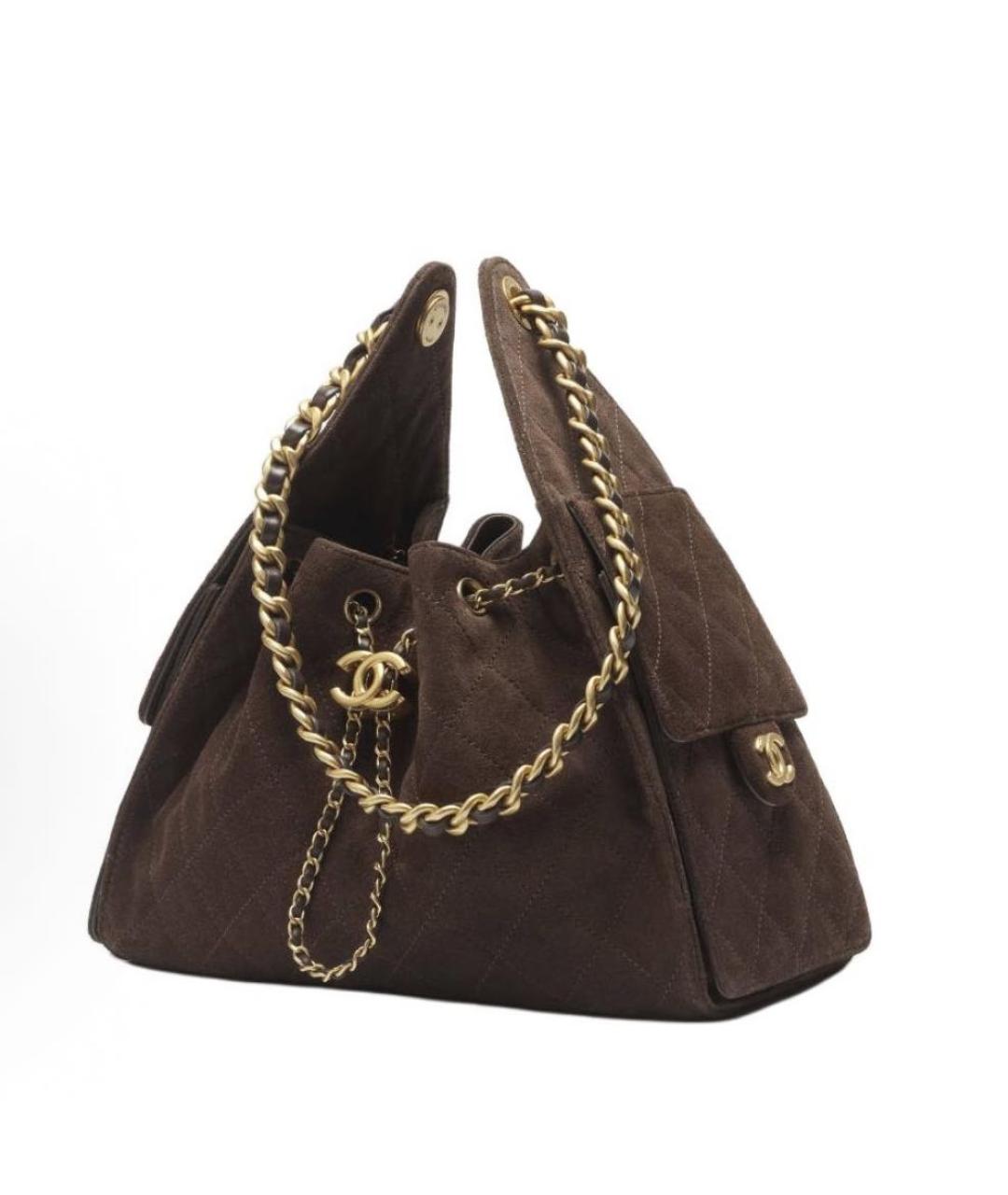 CHANEL Коричневая замшевая сумка тоут, фото 3