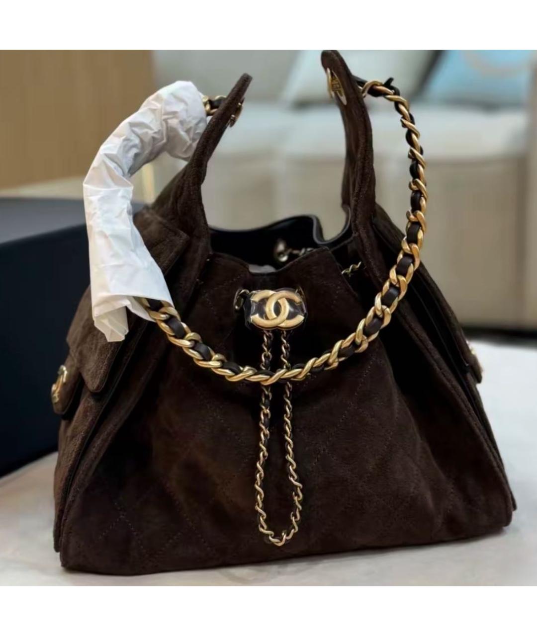 CHANEL Коричневая замшевая сумка тоут, фото 5