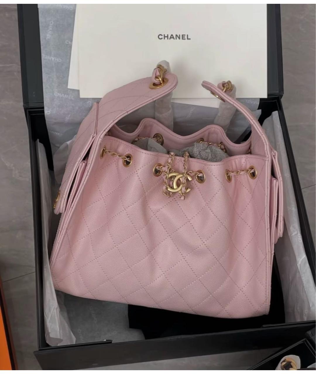 CHANEL Розовая кожаная сумка тоут, фото 6