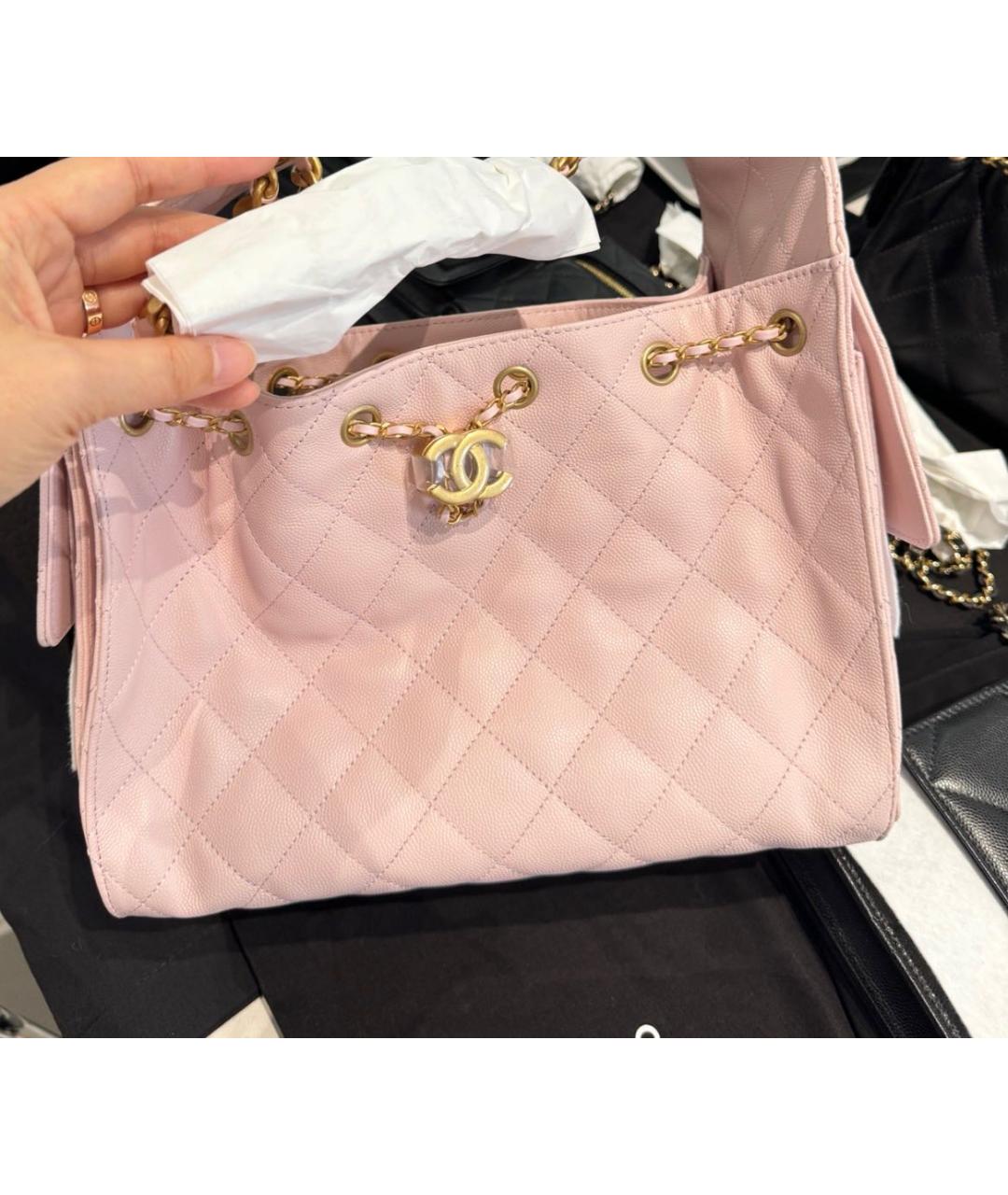 CHANEL Розовая кожаная сумка тоут, фото 4