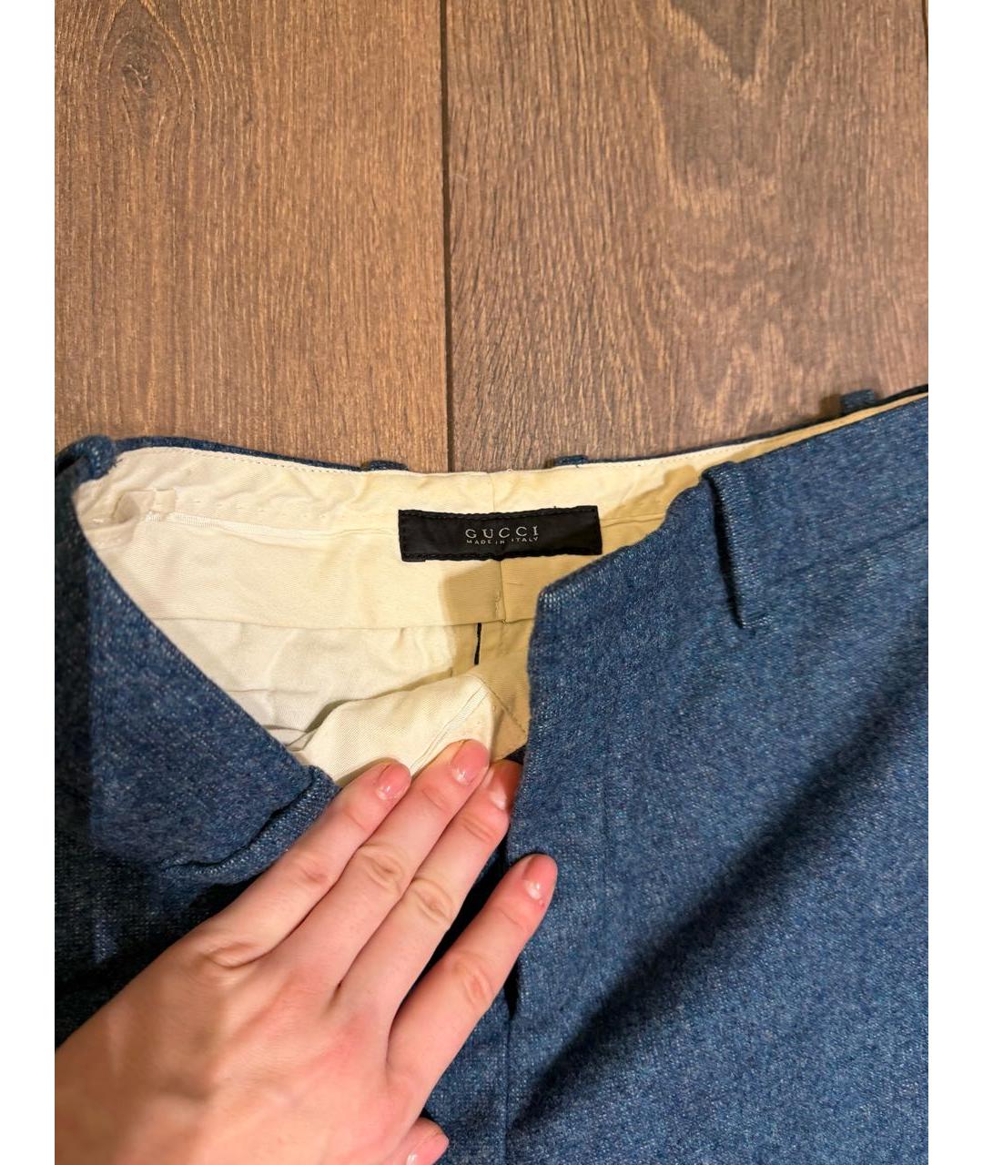 GUCCI Темно-синие шерстяные прямые брюки, фото 3