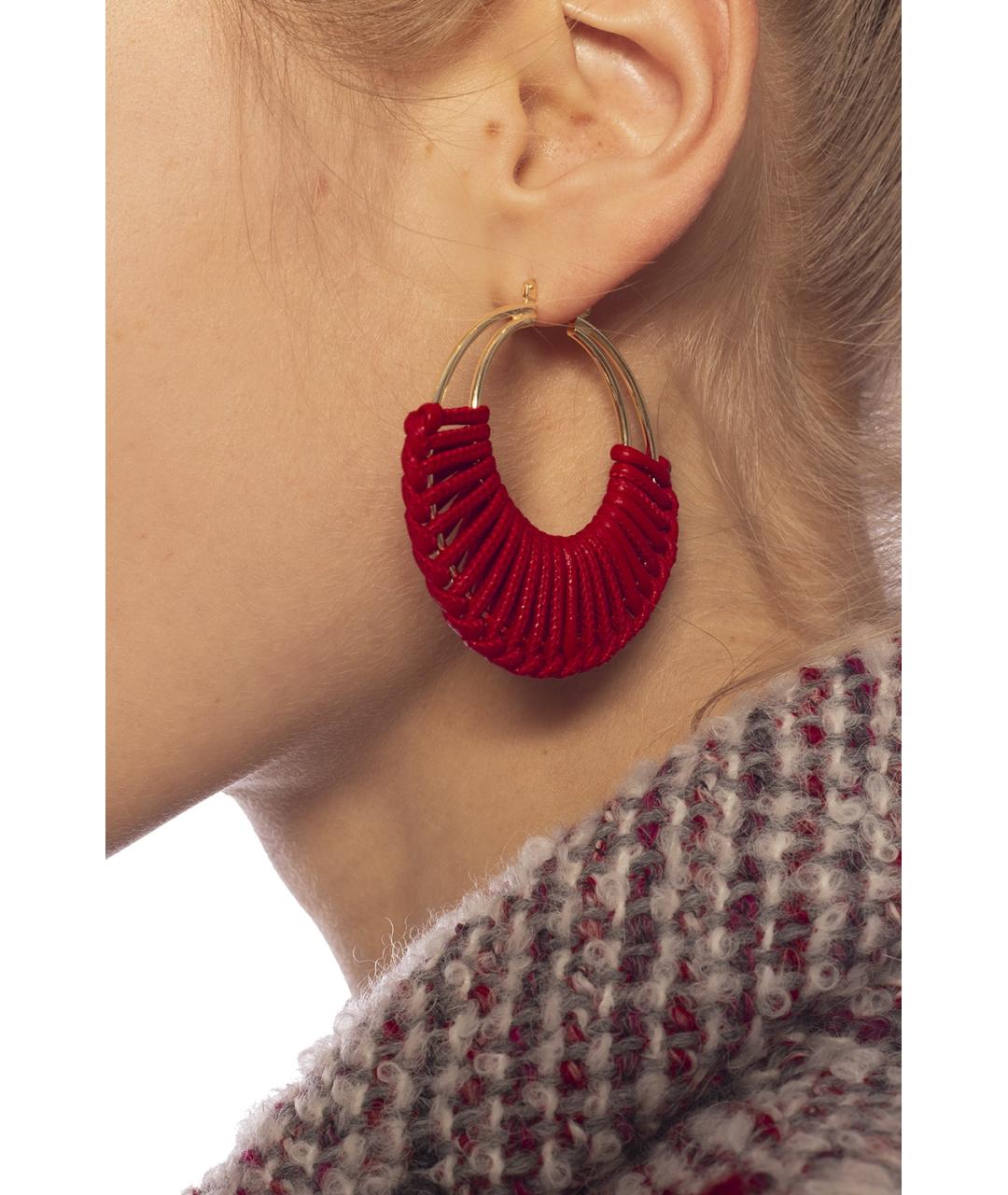 BOTTEGA VENETA Бордовые кожаные серьги, фото 5