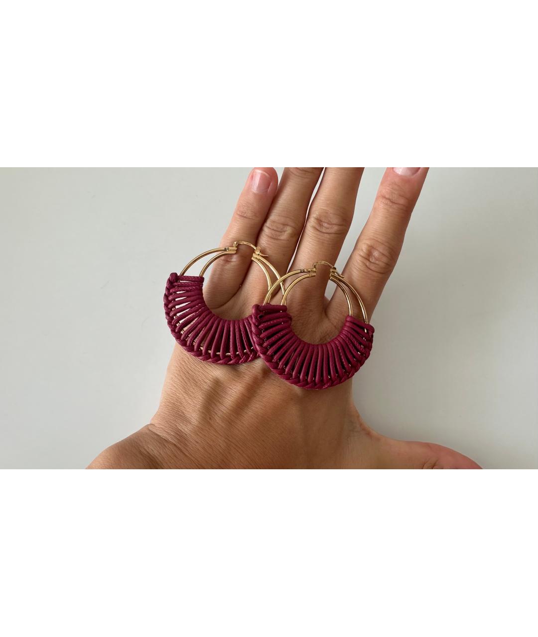 BOTTEGA VENETA Бордовые кожаные серьги, фото 4