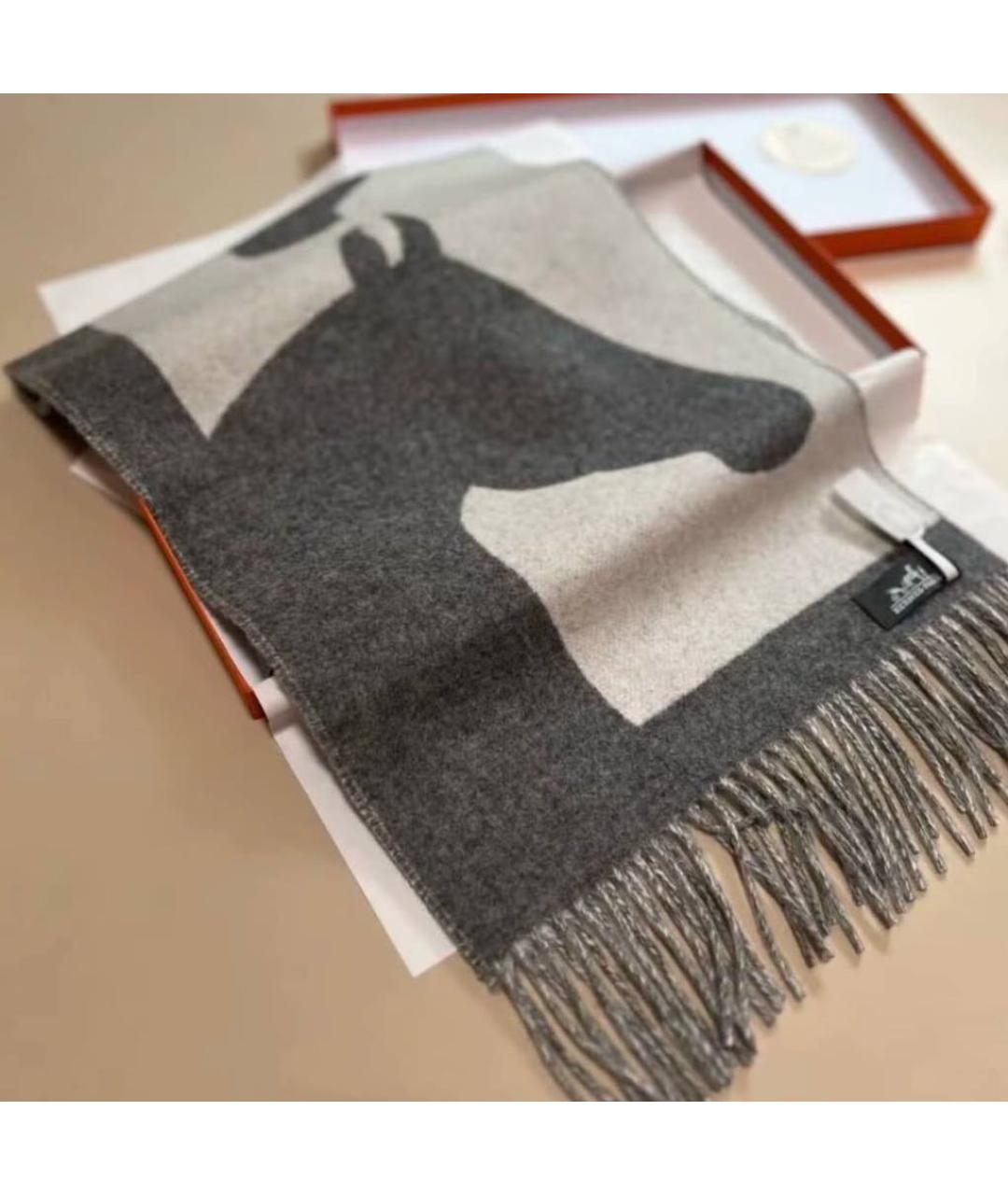 HERMES Серый кашемировый шарф, фото 3