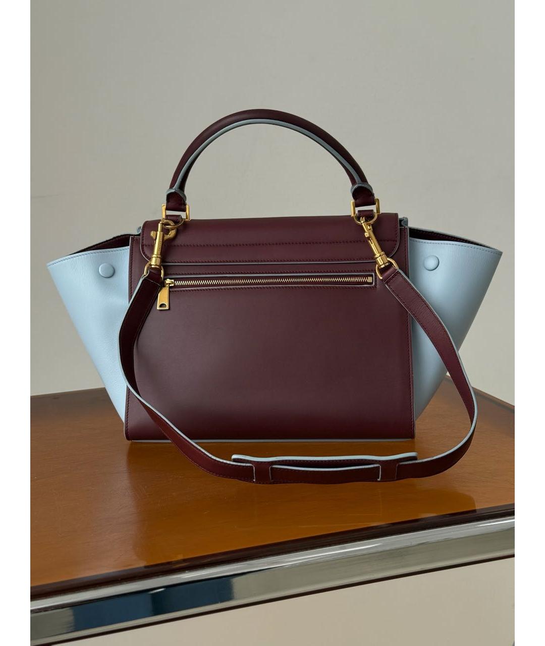 CELINE Бордовая кожаная сумка с короткими ручками, фото 2