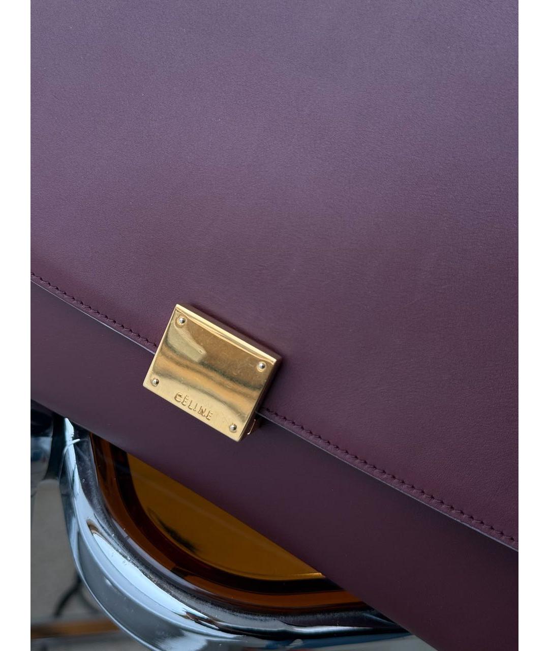 CELINE Бордовая кожаная сумка с короткими ручками, фото 7