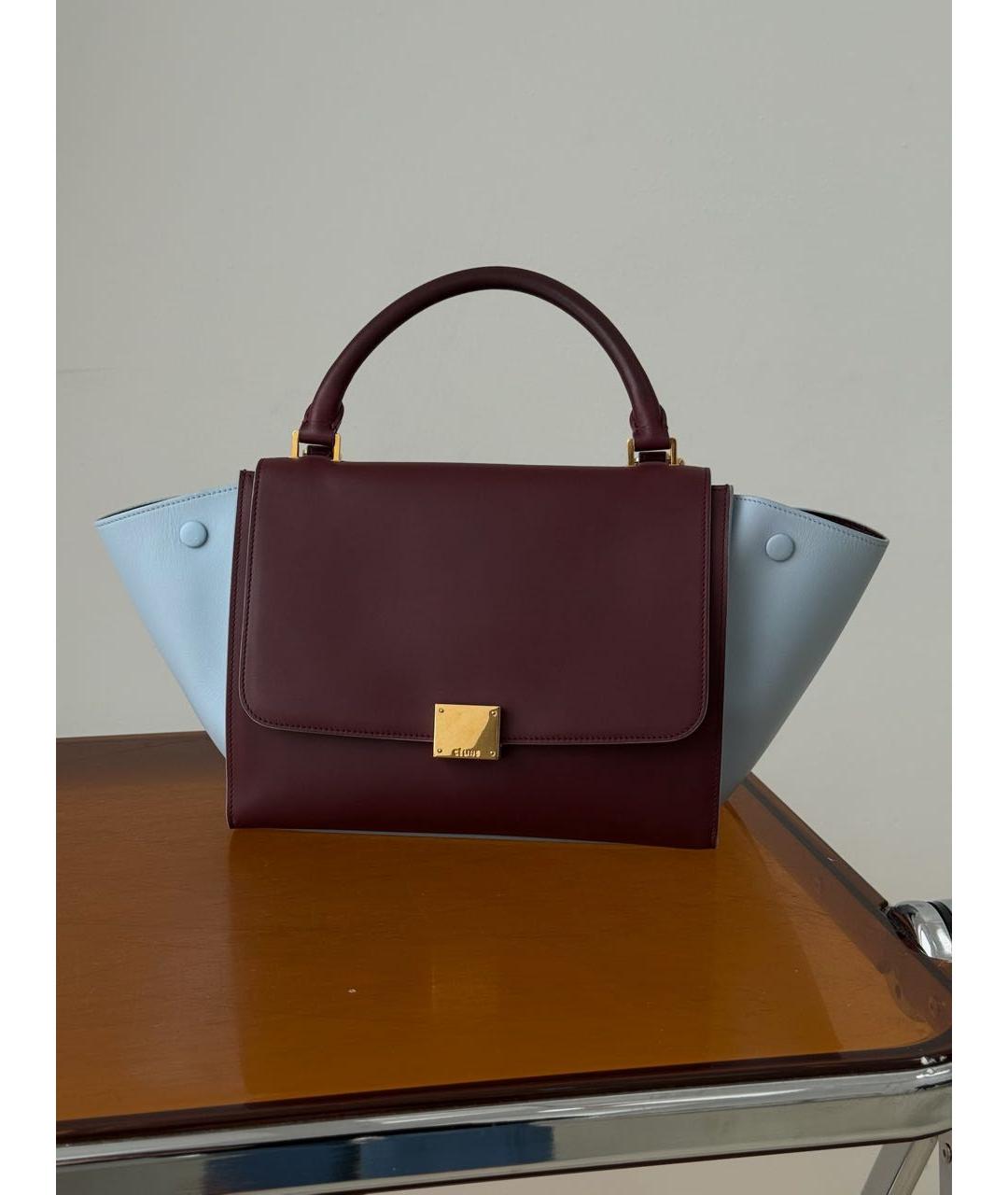 CELINE Бордовая кожаная сумка с короткими ручками, фото 9