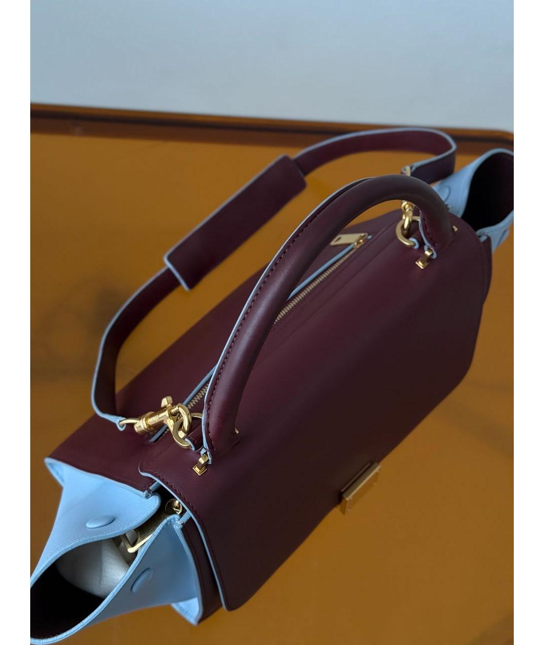 CELINE Бордовая кожаная сумка с короткими ручками, фото 5