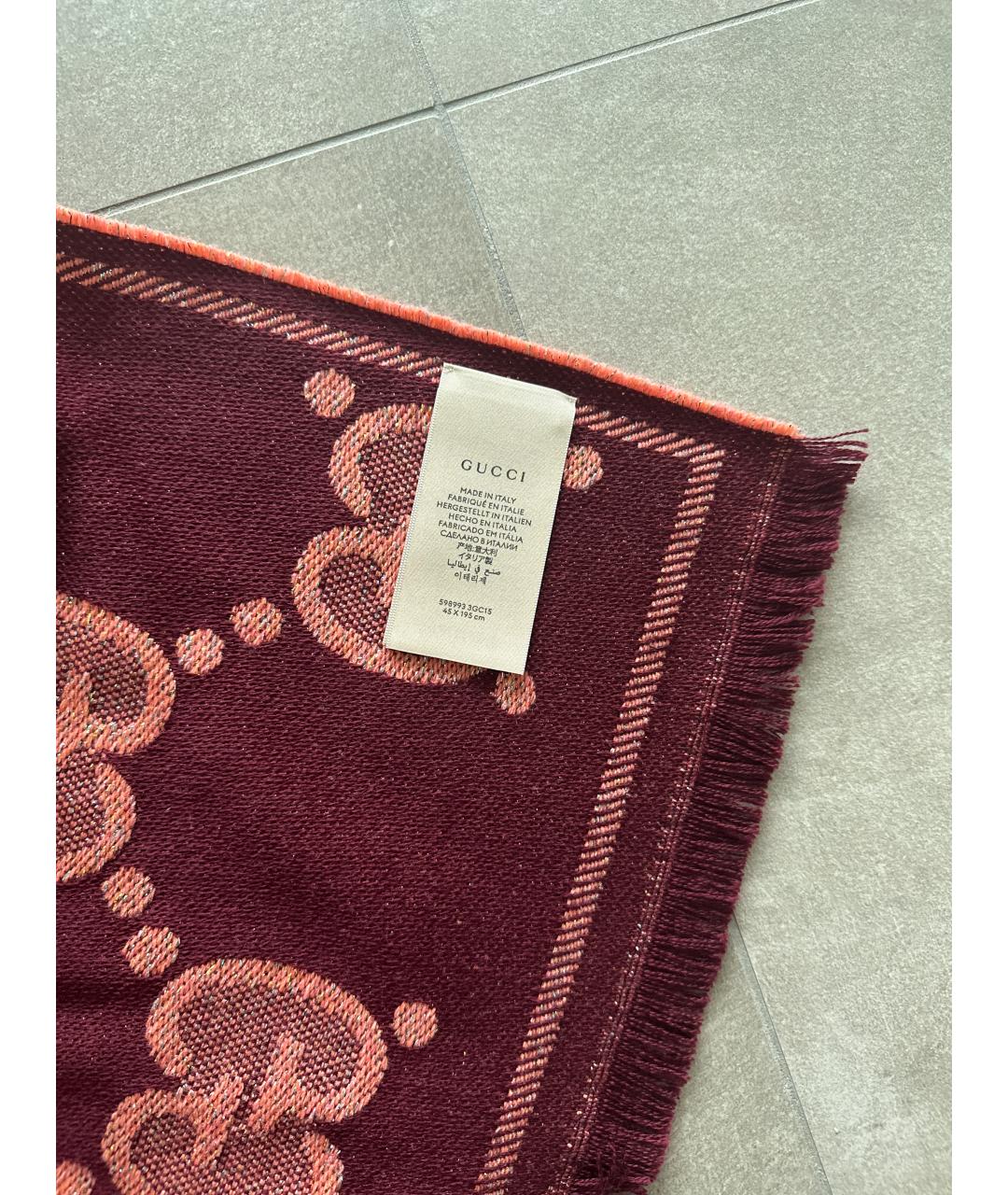 GUCCI Коралловый шерстяной шарф, фото 4