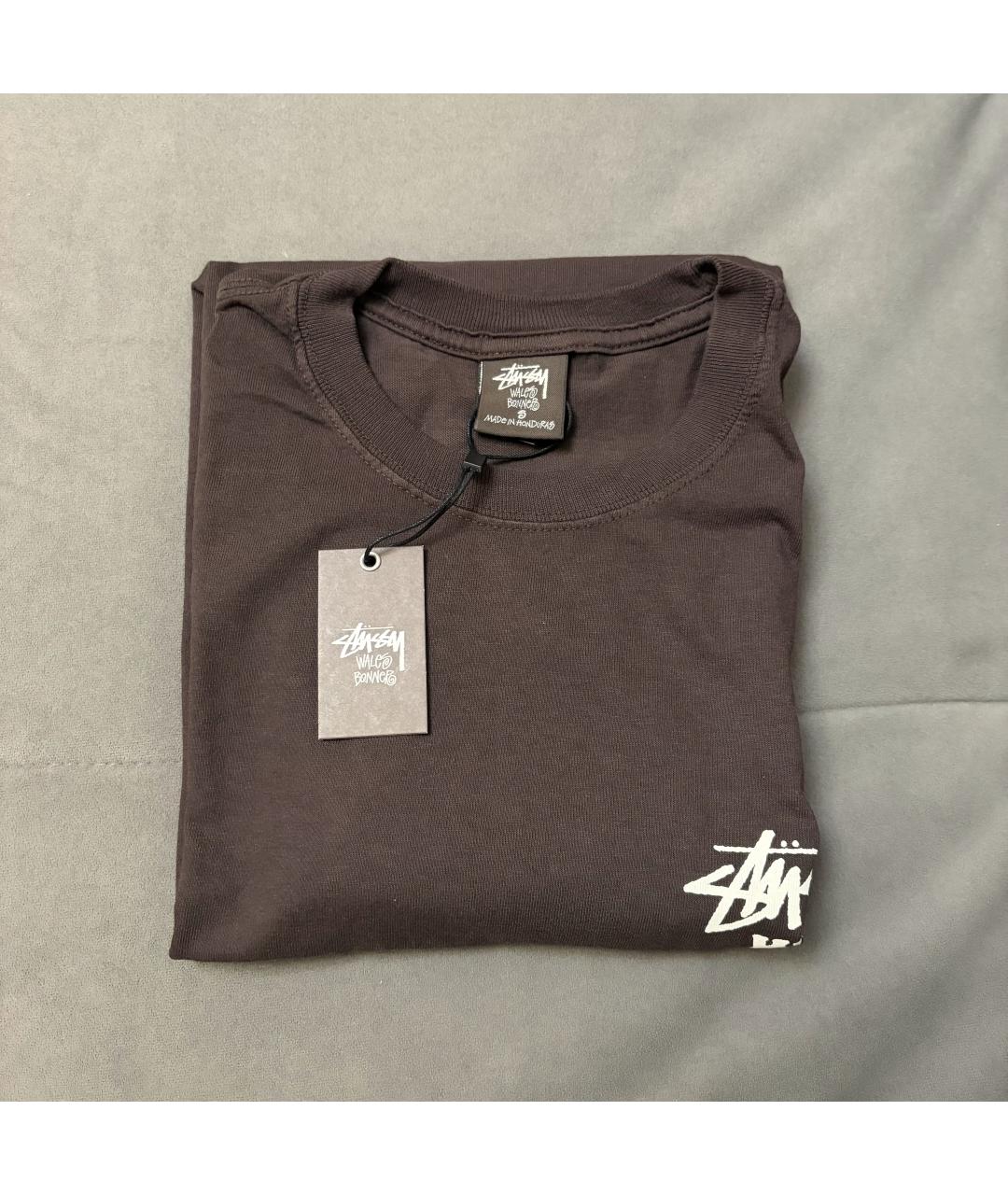 STUSSY Коричневая хлопковая футболка, фото 3