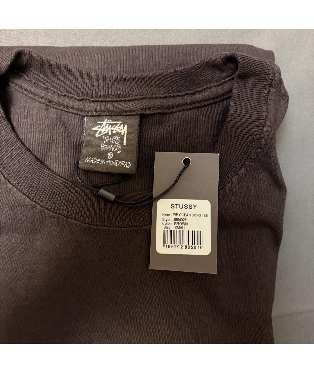 STUSSY Коричневая хлопковая футболка, фото 3