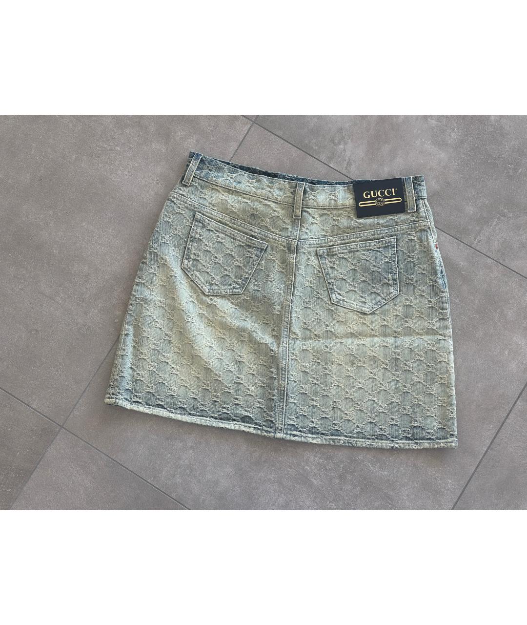 GUCCI Голубая деним юбка мини, фото 6