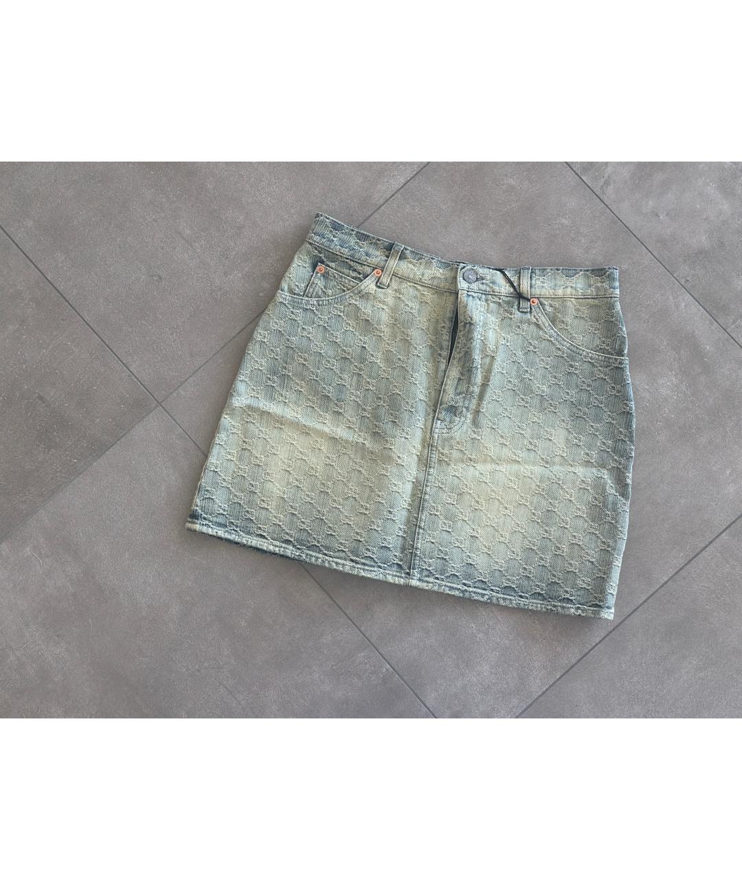 GUCCI Голубая деним юбка мини, фото 7