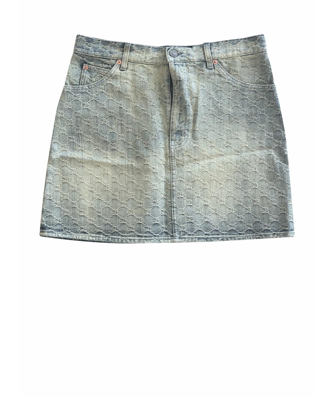 GUCCI Голубая деним юбка мини, фото 1