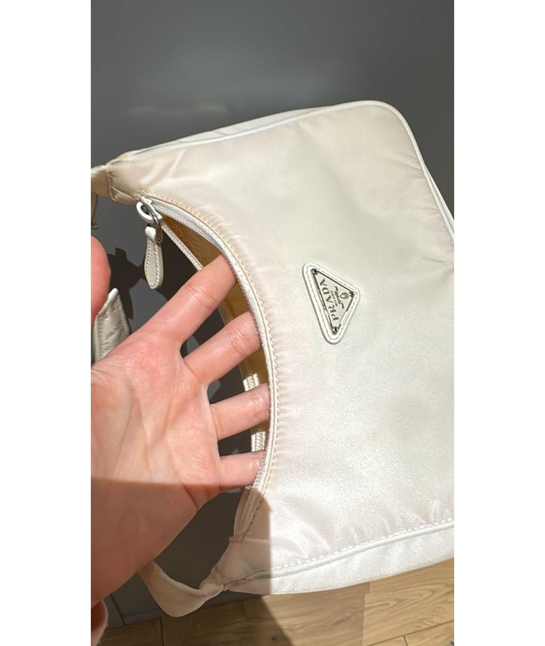 PRADA Белая тканевая сумка с короткими ручками, фото 3