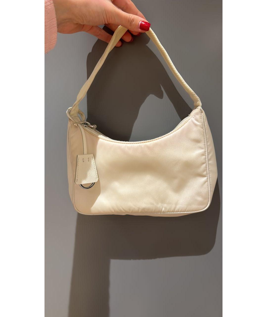 PRADA Белая тканевая сумка с короткими ручками, фото 2