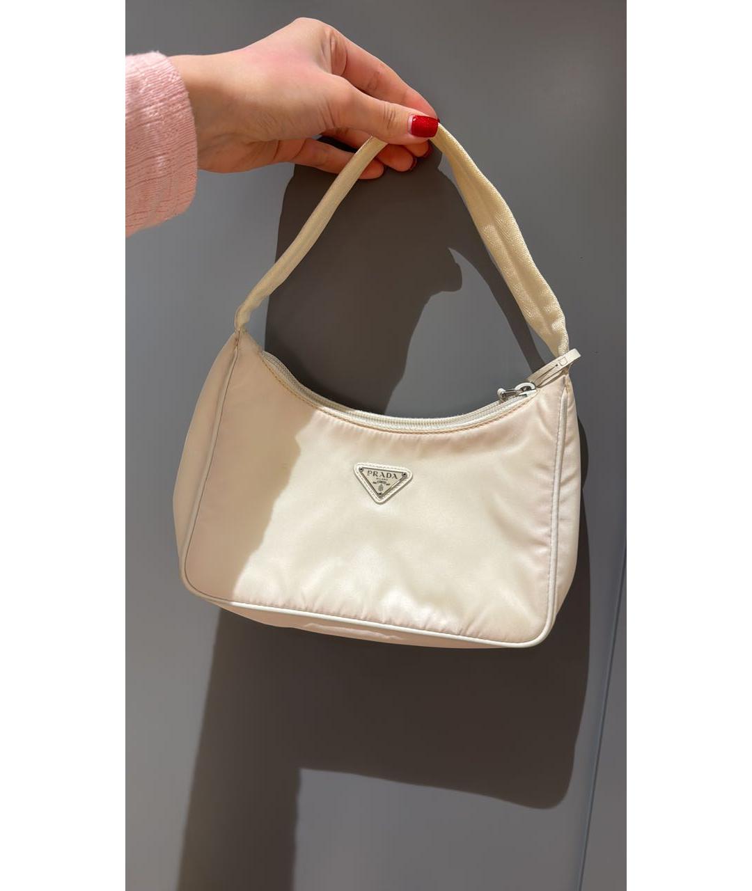 PRADA Белая тканевая сумка с короткими ручками, фото 4