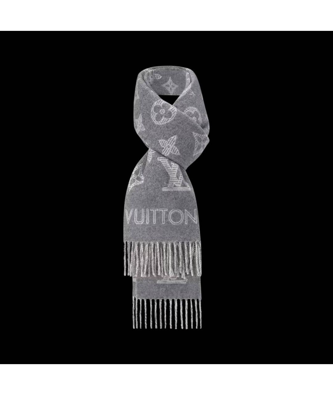 LOUIS VUITTON Серый шерстяной шарф, фото 3