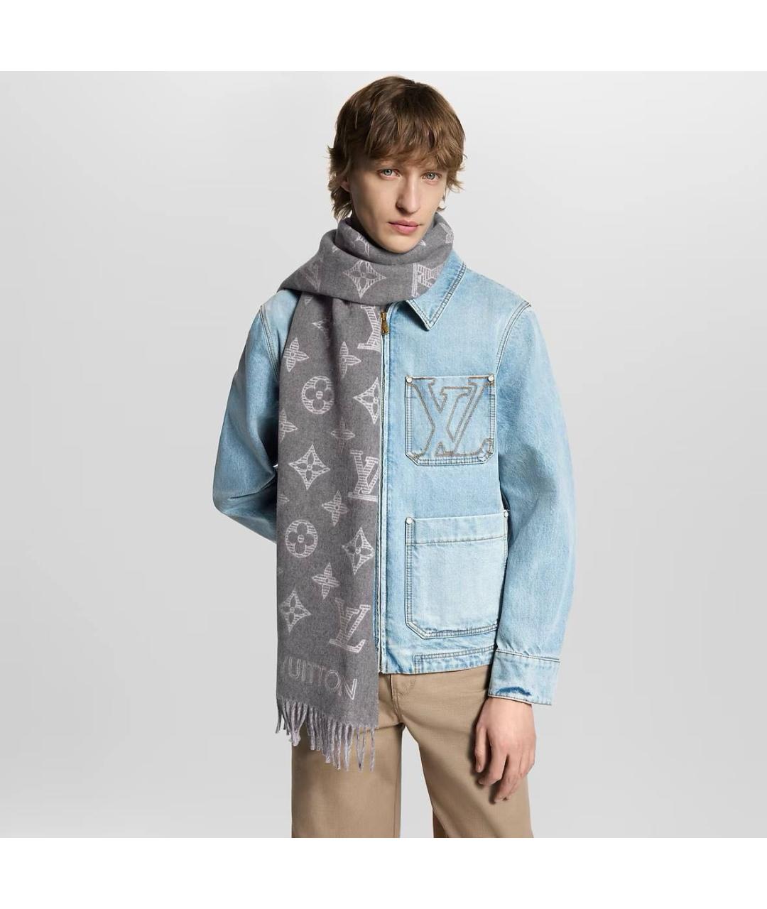 LOUIS VUITTON Серый шерстяной шарф, фото 2