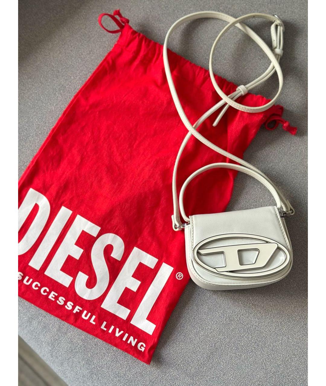 DIESEL Белая кожаная сумка с короткими ручками, фото 2