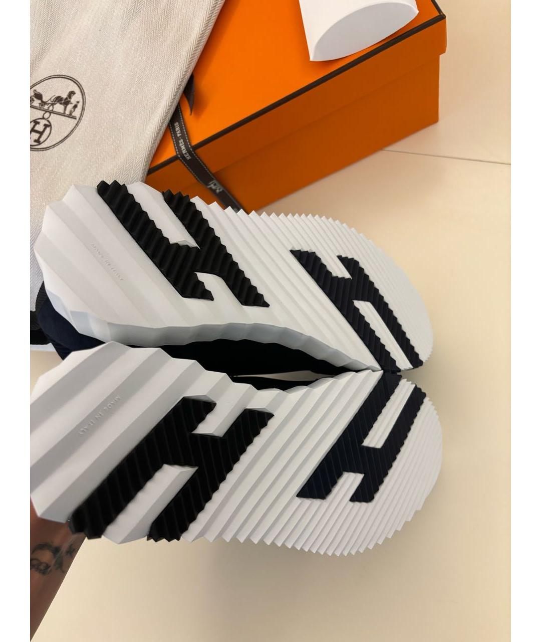 HERMES Темно-синие текстильные кроссовки, фото 5