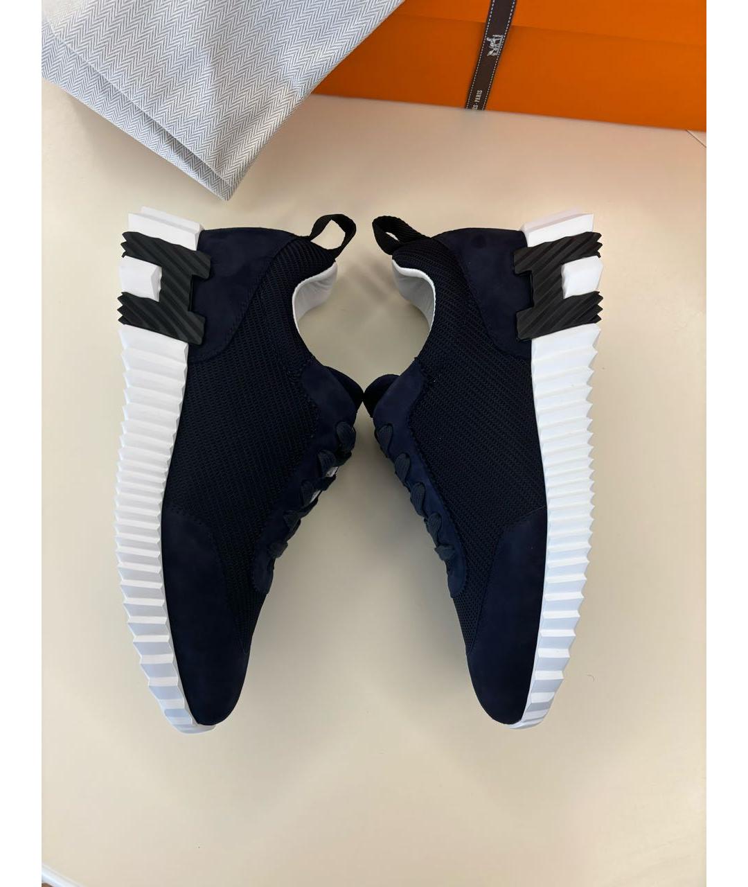 HERMES Темно-синие текстильные кроссовки, фото 4