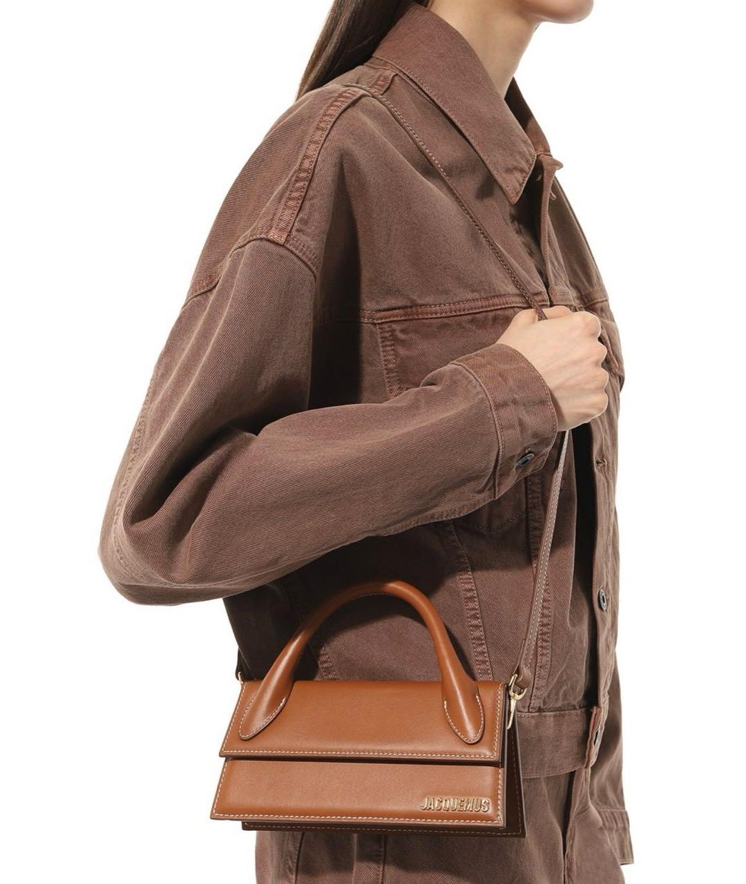 JACQUEMUS Коричневая кожаная сумка с короткими ручками, фото 2