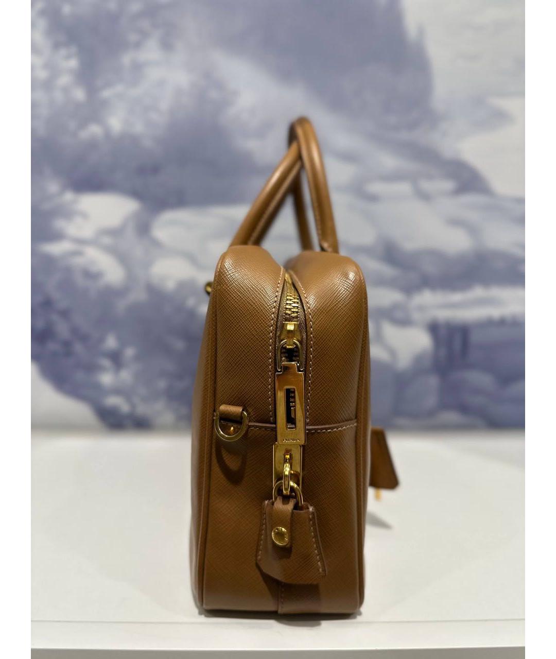 PRADA Коричневая кожаная сумка с короткими ручками, фото 4