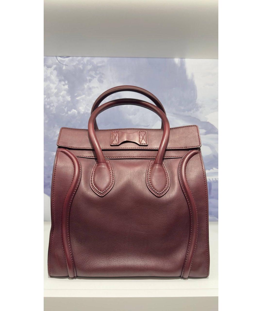 CELINE Бордовая кожаная сумка с короткими ручками, фото 3