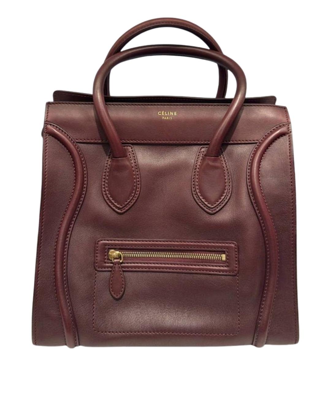 CELINE Бордовая кожаная сумка с короткими ручками, фото 1