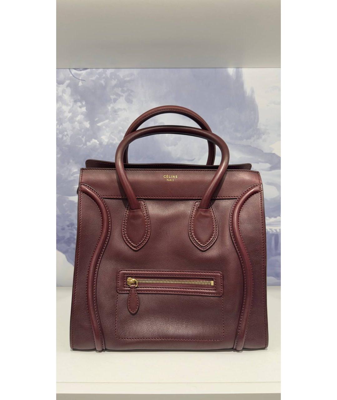 CELINE Бордовая кожаная сумка с короткими ручками, фото 5