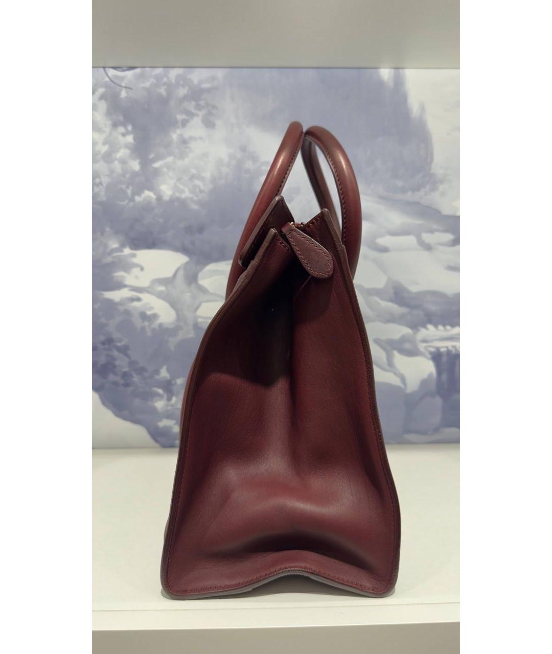 CELINE Бордовая кожаная сумка с короткими ручками, фото 4