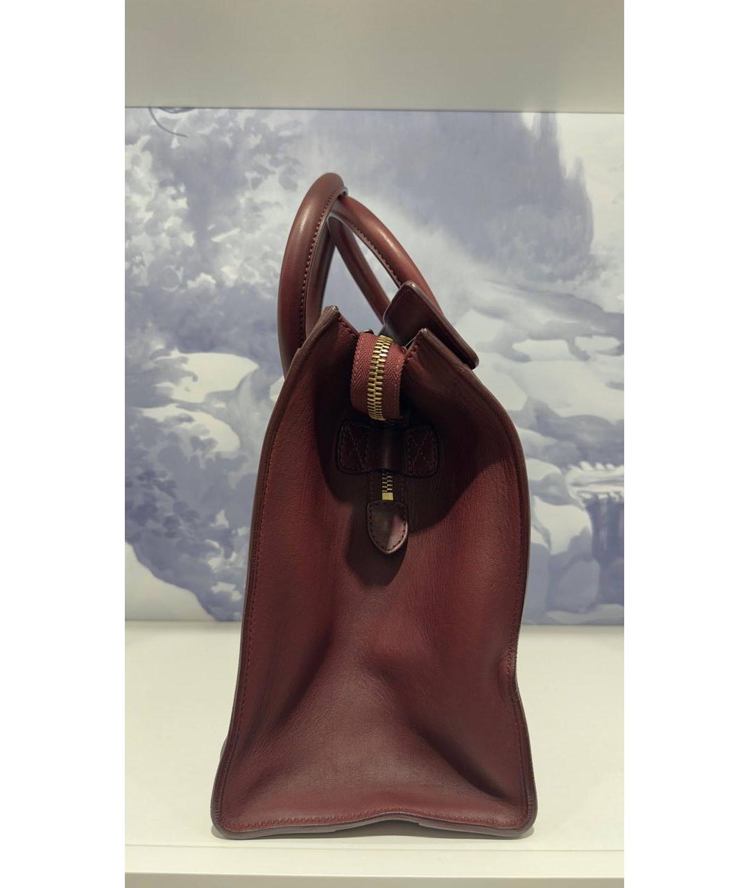 CELINE Бордовая кожаная сумка с короткими ручками, фото 2